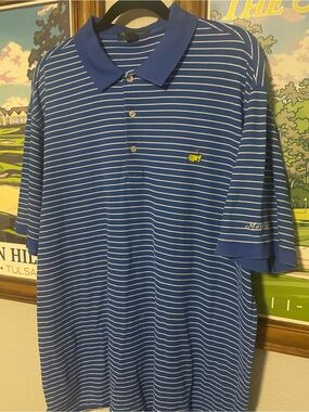 Masters Collection Augusta National Golf Polo Shirt XL Blue Striped Masters Logo